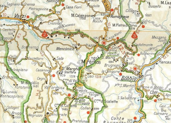 Cartina dell’area tra Varzi e Bobbio (115510 bytes)
